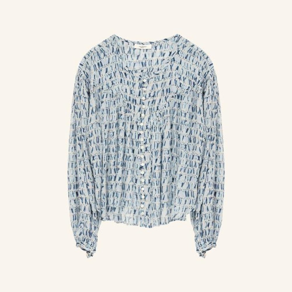Blue Patterned Women's Blouse - Picture 2 of 10
